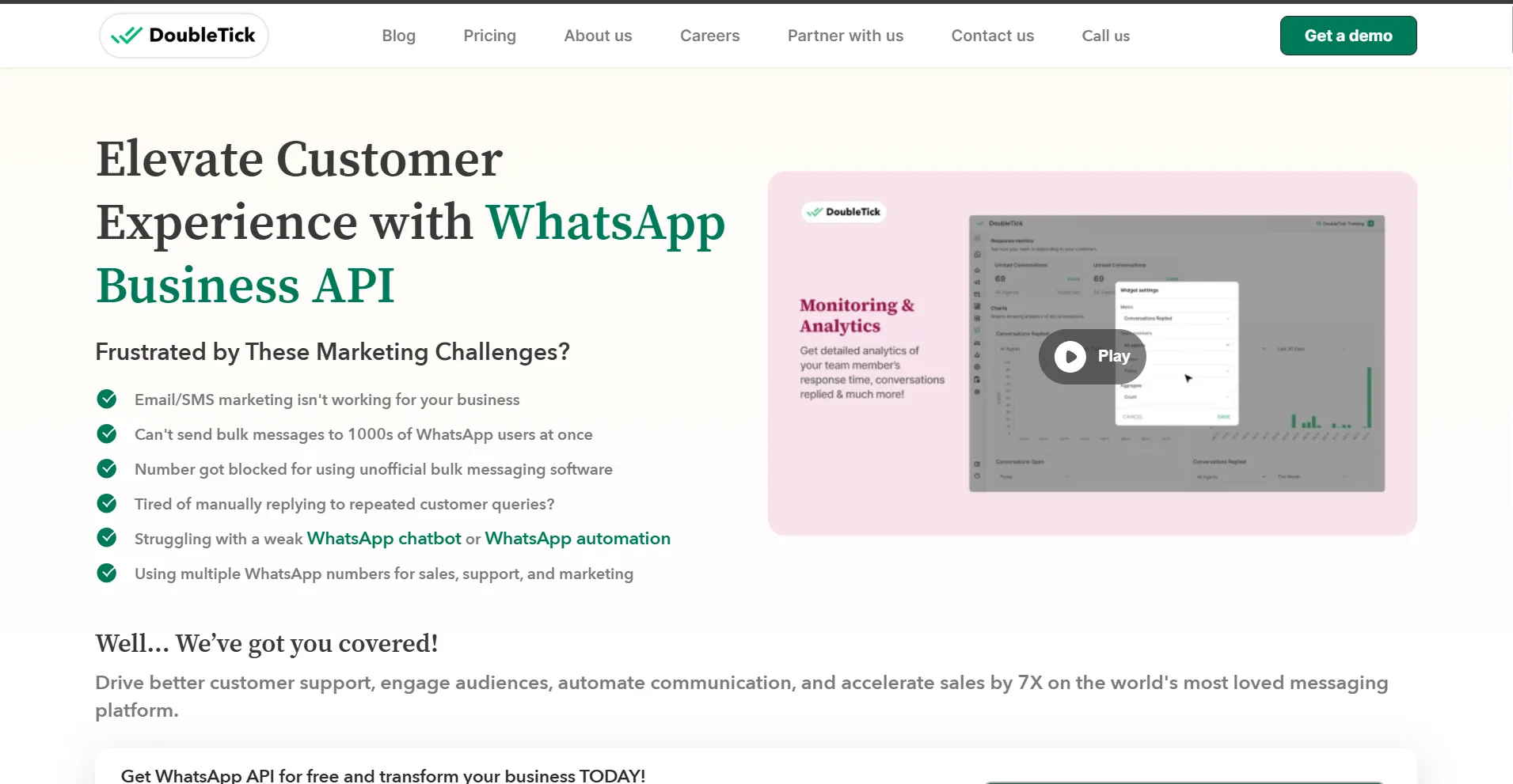 DoubleTick WhatsApp API provider sales dashboard