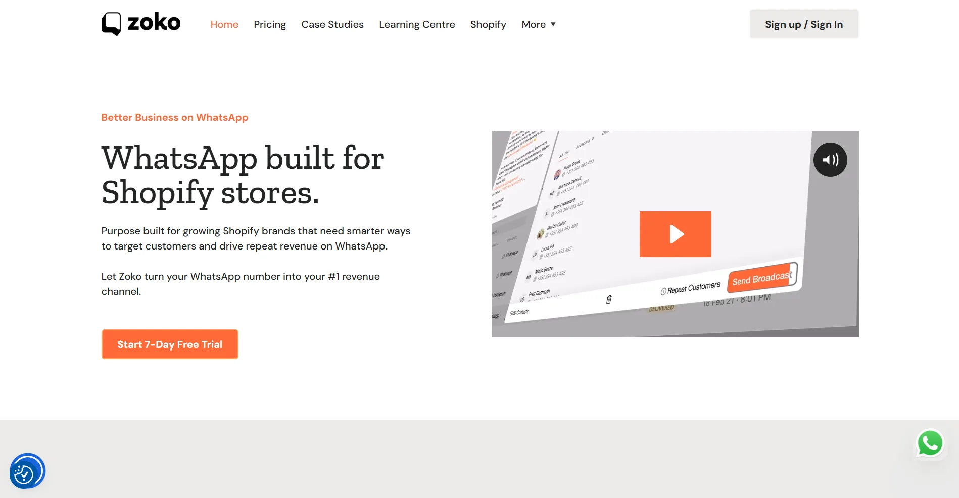 Zoko WhatsApp API provider Shopify ecommerce dashboard